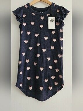 Chaser Girls Beach Hearts Ruffle Sleeve Dress Size 8 NWT